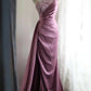Robe longue élégante en satin rose à perles gh6644