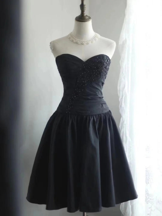 Black Vintage Cute Elegant Exquisite Sweetheart Neckline Pleated Short Princess Taffeta Homecoming Dress Prom Dress Evening Dress Party Dress gh4167
