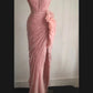 Pink elegant unique long tulle bias cut irregular pleated fishtail ball gown dinner party evening dress wedding adult ceremony birthday party gh4079