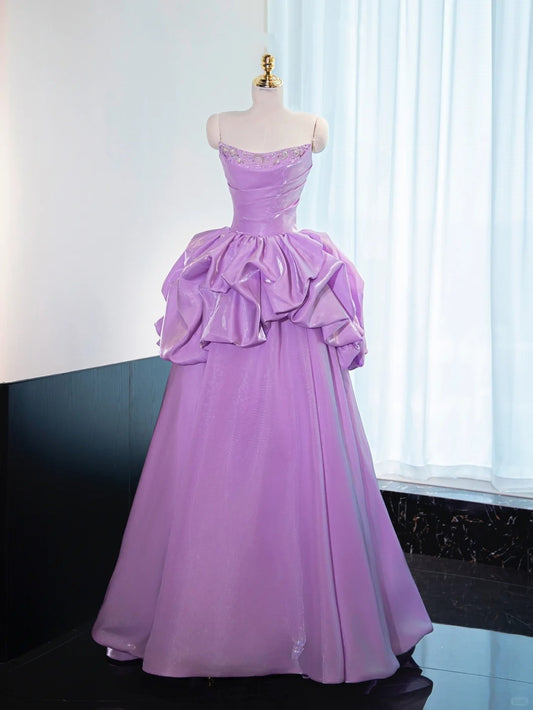Robe de soirée longue en satin violet, style princesse, longueur au sol, gh4549