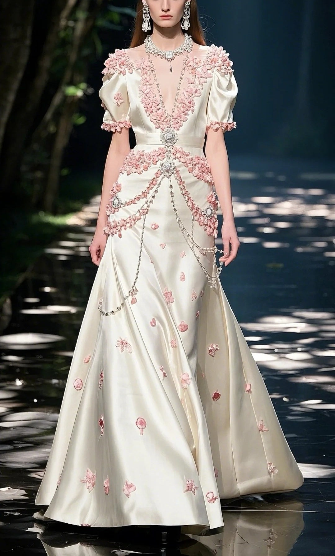 Ivory White Pink Floral Long V Neck Fashion Elegant Ball Gown Evening Dress Party Dress gh4779