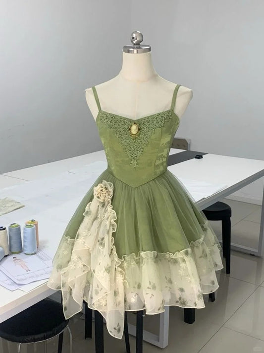 Green/Red Sweet Cute Elegant Pretty Spaghetti Strap Short Chiffon Homecoming Dress Prom Dress Evening Dress Party Dress gh4192