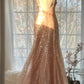 Pink Gorgeous Shiny Exquisite Beaded Spaghetti Strap V-Neck Long Sequin Chiffon Ball Gown Evening Gown Party Dress gh4094