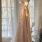 Pink Gorgeous Shiny Exquisite Beaded Spaghetti Strap V-Neck Long Sequin Chiffon Ball Gown Evening Gown Party Dress gh4094