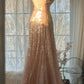 Pink Gorgeous Shiny Exquisite Beaded Spaghetti Strap V-Neck Long Sequin Chiffon Ball Gown Evening Gown Party Dress gh4094