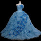 Girlhomeshops-Blue floral fashionable gorgeous elegant long tulle ball gown gh5322