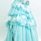 Girlhomeshops-Blue/Pink Floral Fashion Gorgeous Elegant Long Tiered Tulle Ball Gown gh5323