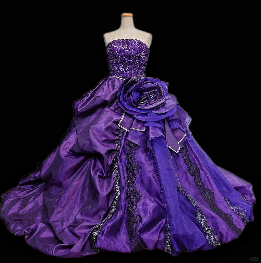 Girlhomeshops - Robe de bal longue en tulle violet, élégante et à la mode, avec des fleurs et des perles, gh5324