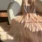 Pink Gorgeous Shiny Exquisite Beaded Spaghetti Strap V-Neck Long Sequin Chiffon Ball Gown Evening Gown Party Dress gh4094