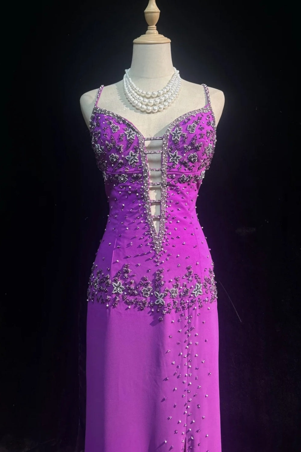 girlhomeshops-Purple beaded long satin Prom dress gh6245