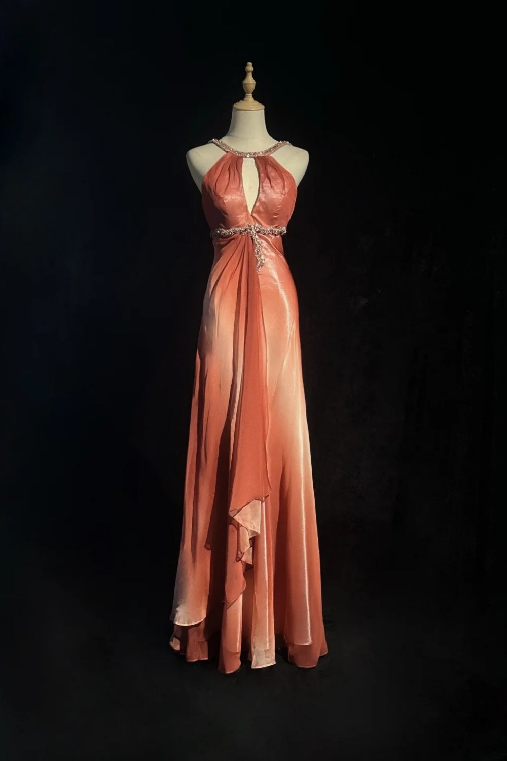 girlhomeshops-Orange Elegant Gradient Beaded Long Chiffon Prom Dress gh6246
