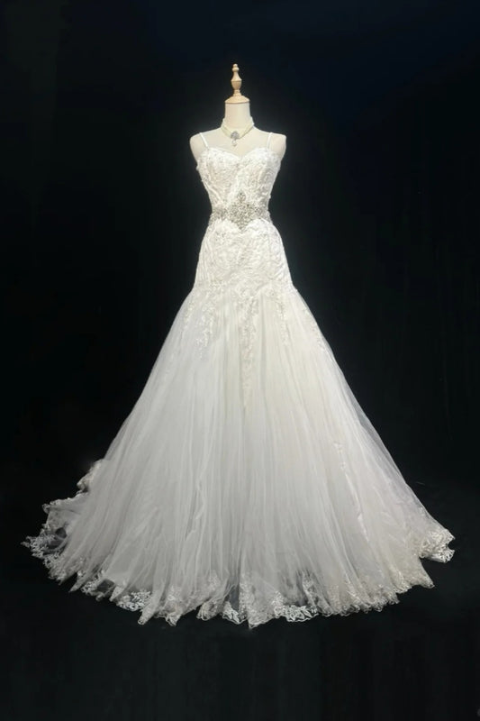 girlhomeshops - Robe de mariée longue en tulle blanc, ornée de perles exquises, magnifique gh6242