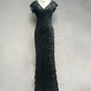 girlhomeshops-Black Vintage Beaded Long Lace Dress gh6243