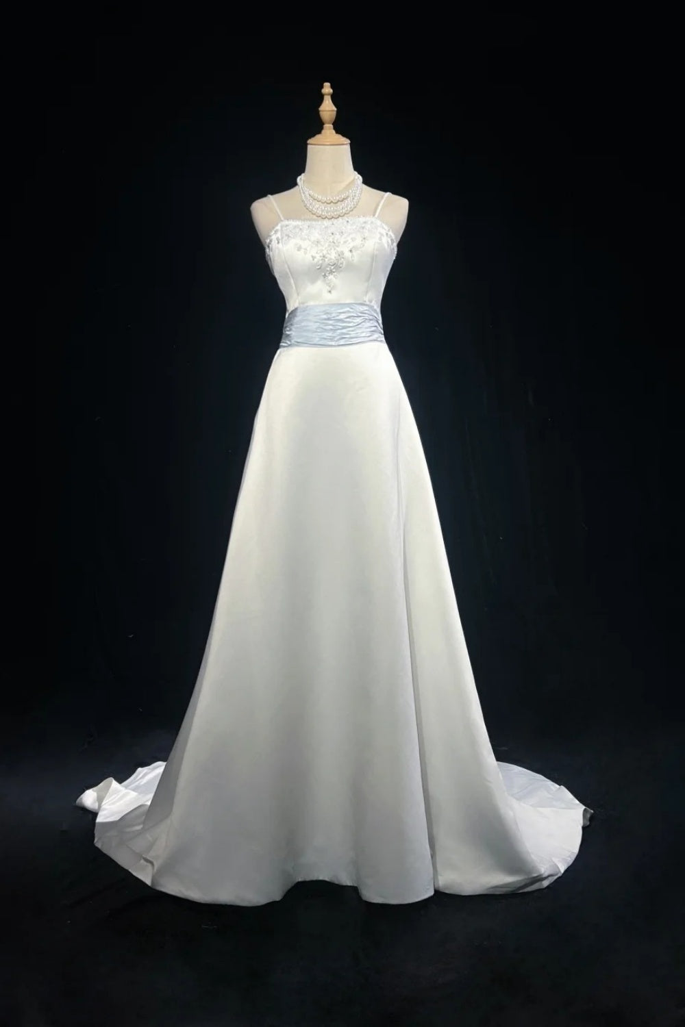 girlhomeshops-White And Blue Satin Long Dress With Delicate Beading gh6248