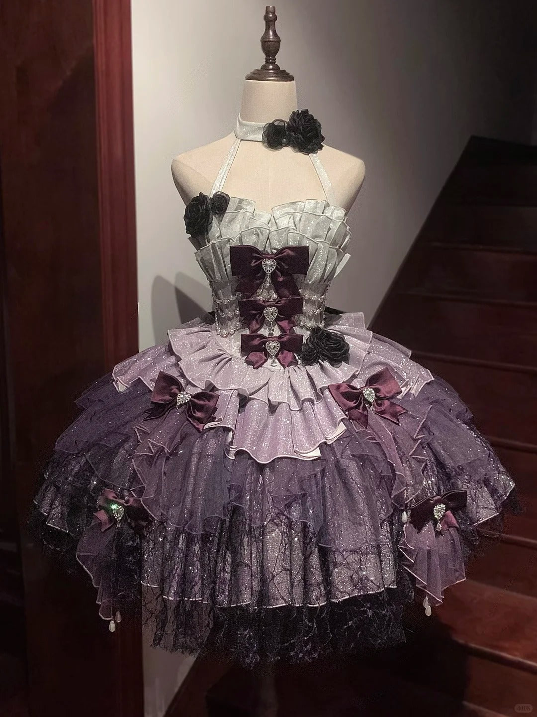 Purple Cute Beaded Lace Tulle Short Lolita Prom Gown Homecoming Dress gh4381