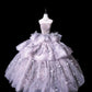 Fairy Luxury Feather Style Lavender Tulle Strapless Multi-Layer Ballgown - Fairy-Tale Wedding & Dinner Showstopper Dress gh6544