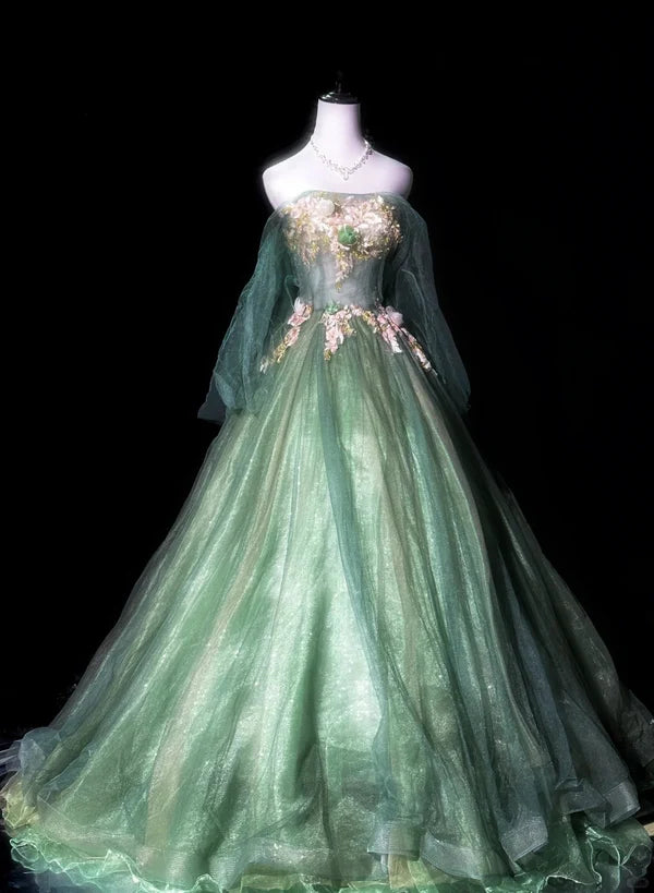 Robe de soirée longue en tulle vert délicat à fleurs, robe de bal, robe de remise de diplôme, robe de cérémonie pour adulte gh4251