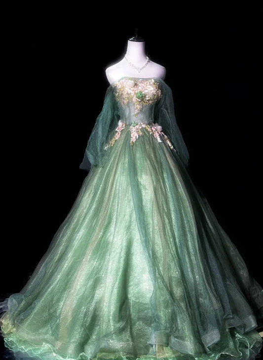 Robe de soirée longue en tulle vert délicat à fleurs, robe de bal, robe de remise de diplôme, robe de cérémonie pour adulte gh4251