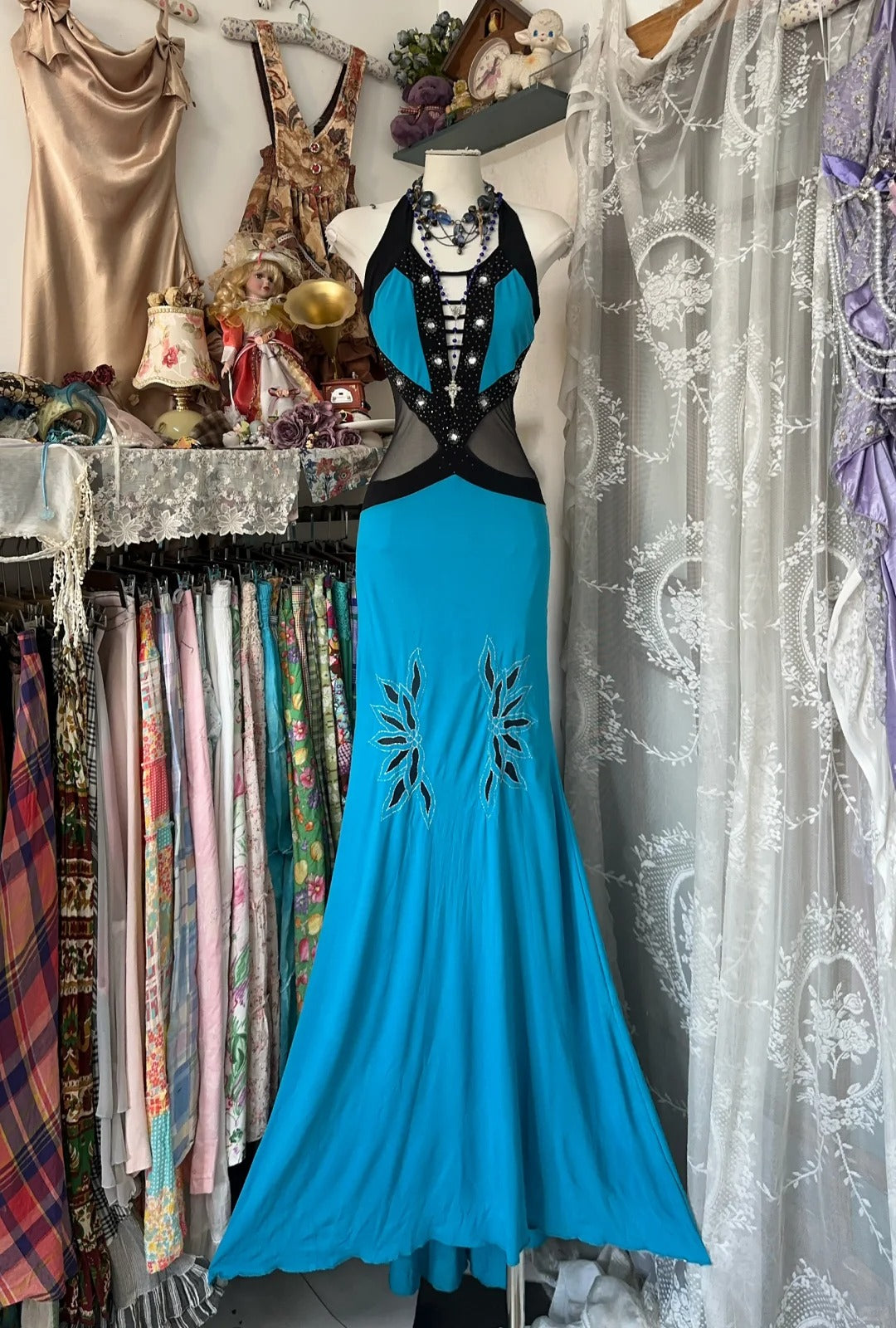 Girlhomeshops-Blue beaded sexy elegant long suspender Prom dress evening dress party dress gh5187