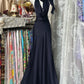 Girlhomeshops-New A-line dark blue simple fashion elegant long satin Prom dress evening dress party dress gh5191