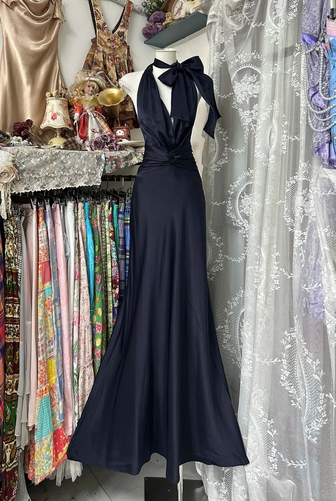 Girlhomeshops-New A-line dark blue simple fashion elegant long satin Prom dress evening dress party dress gh5191