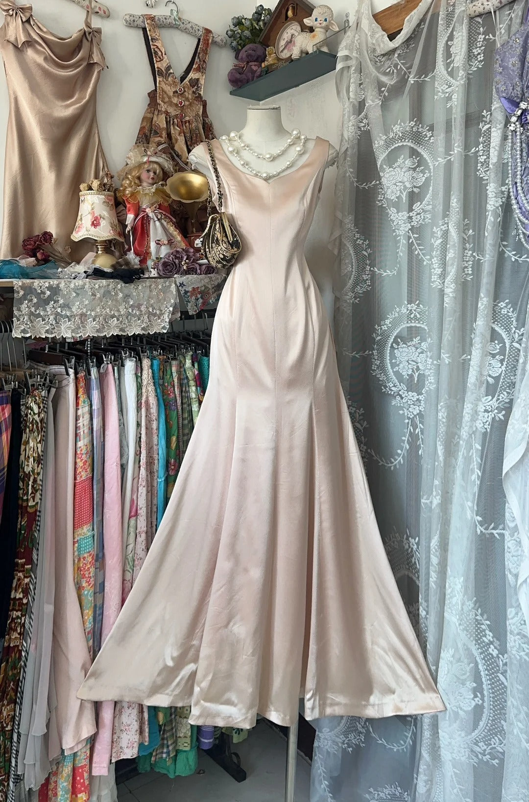 Girlhomeshops-Light pink simple fashion elegant long satin Prom dress birthday party dress gh5173