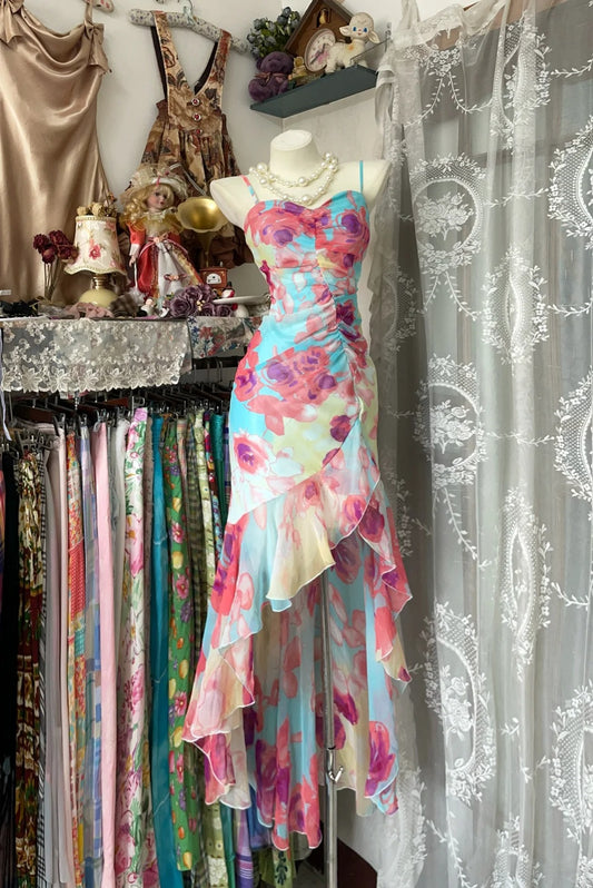 Girlhomeshops-Colorful Floral Elegant Long Chiffon Birthday Party Dress gh5172