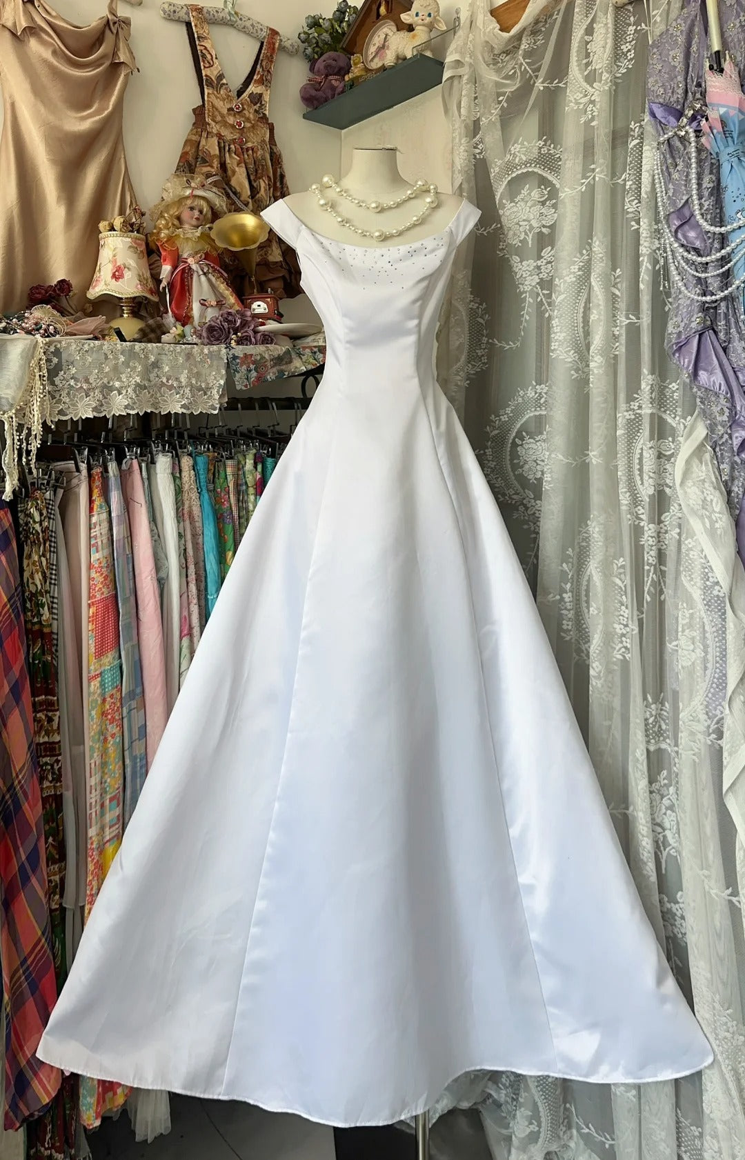 Girlhomeshops-A-line white simple fashion elegant long satin Prom dress evening dress party dress gh5190