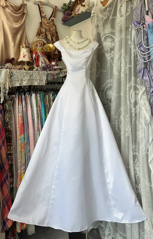 Girlhomeshops-A-line white simple fashion elegant long satin Prom dress evening dress party dress gh5190