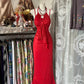 Red vintage long satin ball gown evening dress party dress prom dress gh4340