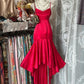 Red Mermaid Beautiful Long Satin Spaghetti Strap Ball Gown Evening Dress Party Dress gh4394