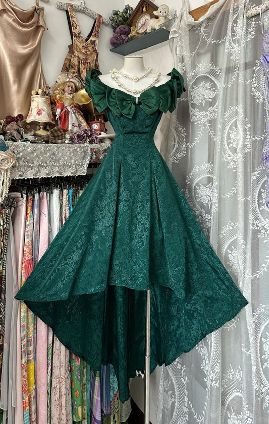 Girlhomeshops-Green vintage short front and long back satin homecoming dress birthday dress gh5225