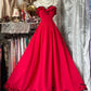 Girlhomeshops-Red lace elegant long satin A-line Prom dress evening dress party dress gh5170