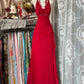 Girlhomeshops-Rote Hosenträger, modisch, rückenfrei, Retro, lang, Chiffon, Ballkleid, Geburtstagspartykleid, gh5433