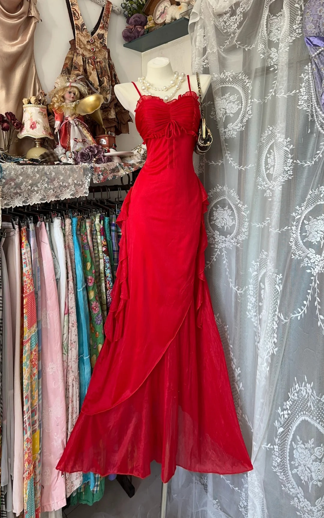 Girlhomeshops-Red vintage long chiffon Prom Dress homecoming dress birthday dress gh5229