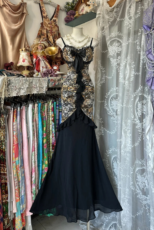 Girlhomeshops-Black leopard print elegant long chiffon Prom dress evening dress party dress gh5189