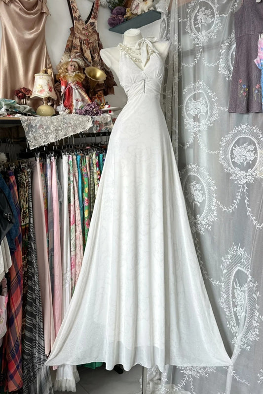 girlhomeshops-White Elegant Long Chiffon Prom Dress gh6235