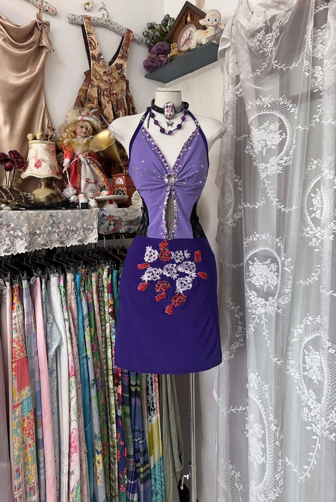 Girlhomeshops-Purple Floral Short Chiffon Homecoming Dress Party Dress gh5248