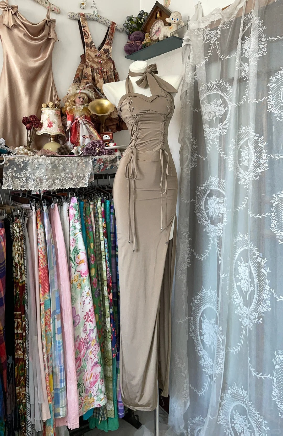 Girlhomeshops-Light Brown Mermaid Long Bodycon Satin Prom Dress Evening Dress Party Dress gh5245