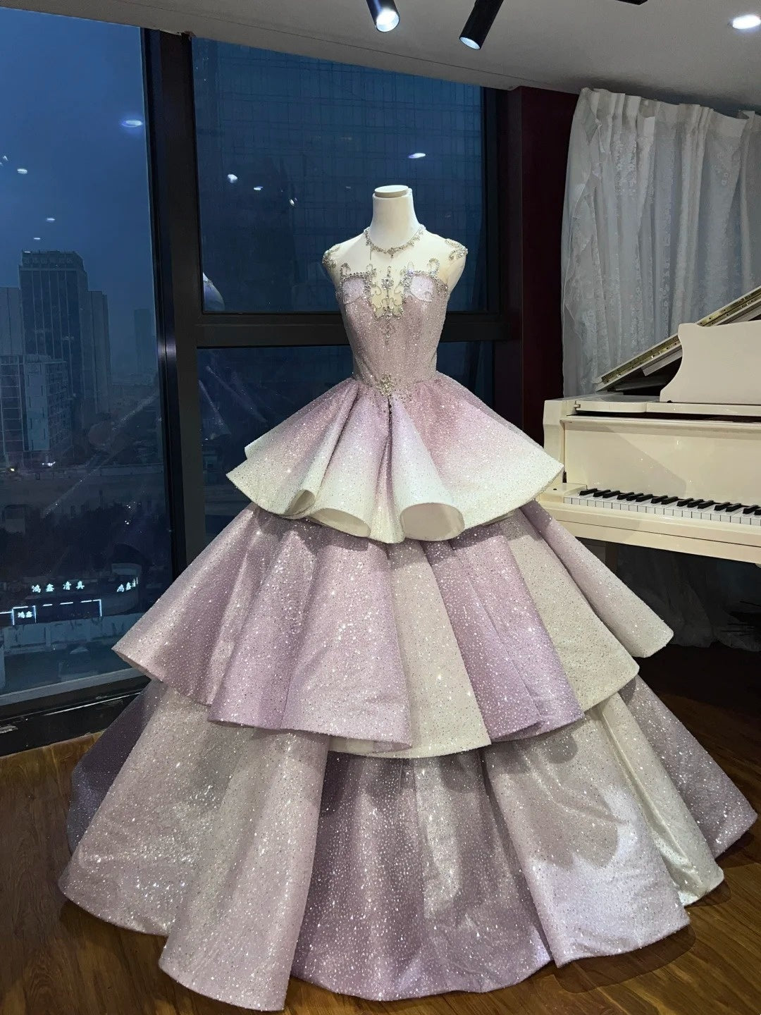 Sparkling Layered Princess Dress, Long Satin Formal Ball Gown gh6722