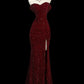 Burgundy shiny hip fishtail sequined ball gown evening dress prom dress gh4363