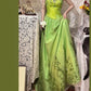Green exquisite beaded vintage fashion floral long satin tulle ball gown evening dress gh4433