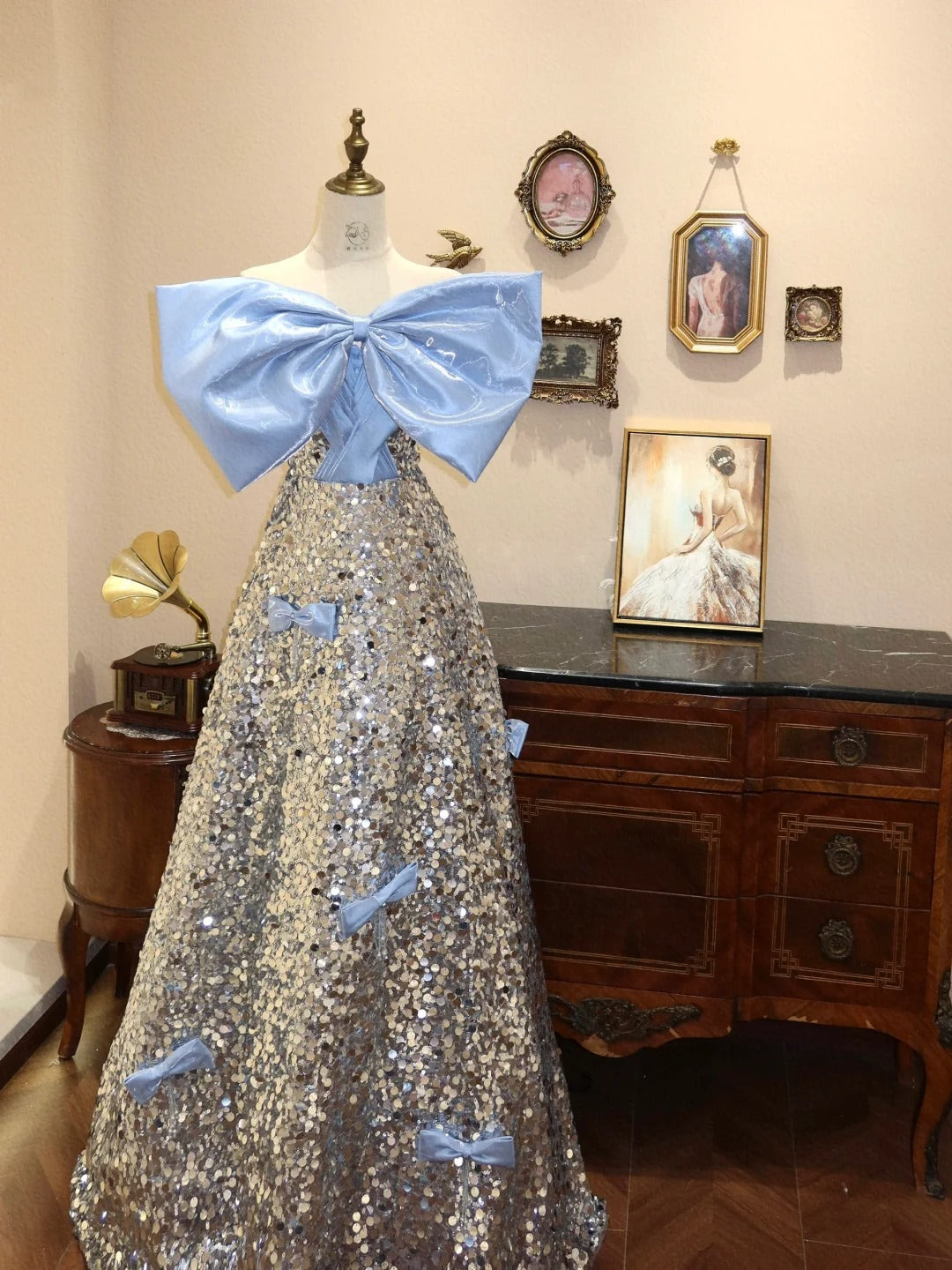 Robe de soirée longue à paillettes, bleu brillant, argentée, mignonne, robe de bal, robe de remise de diplôme, robe d'anniversaire, gh4243
