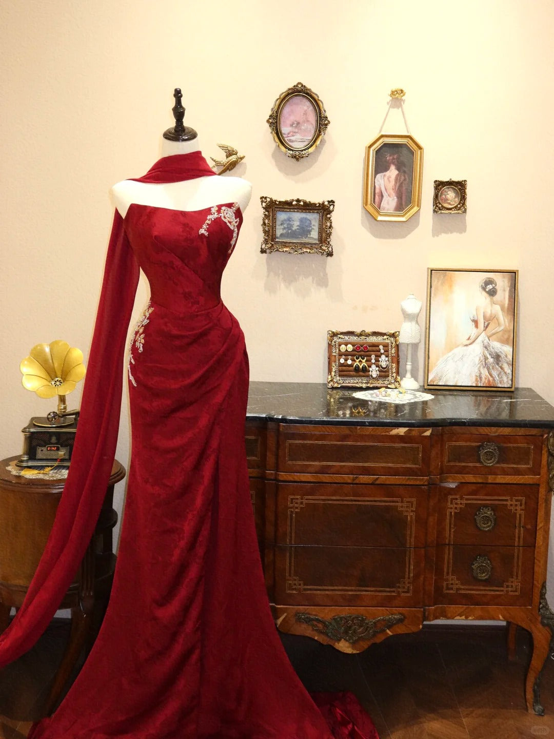 Red Floral Appliqué Exquisite Long Mermaid Slim Prom Dress Evening Dress Party Dress gh4238