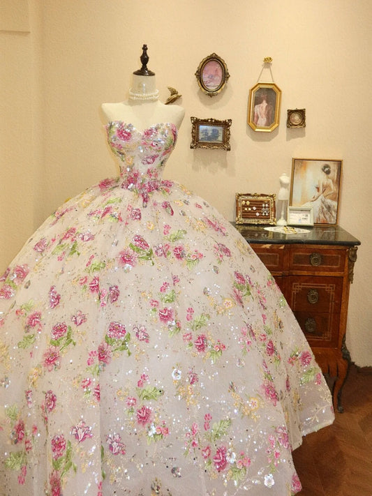 Girlhomeshops - Robe de mariée de rêve en tulle brodé de sequins, longue sans manches, style princesse, gh5905