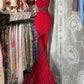 Exquisite red lace fishtail long evening gown gh6684