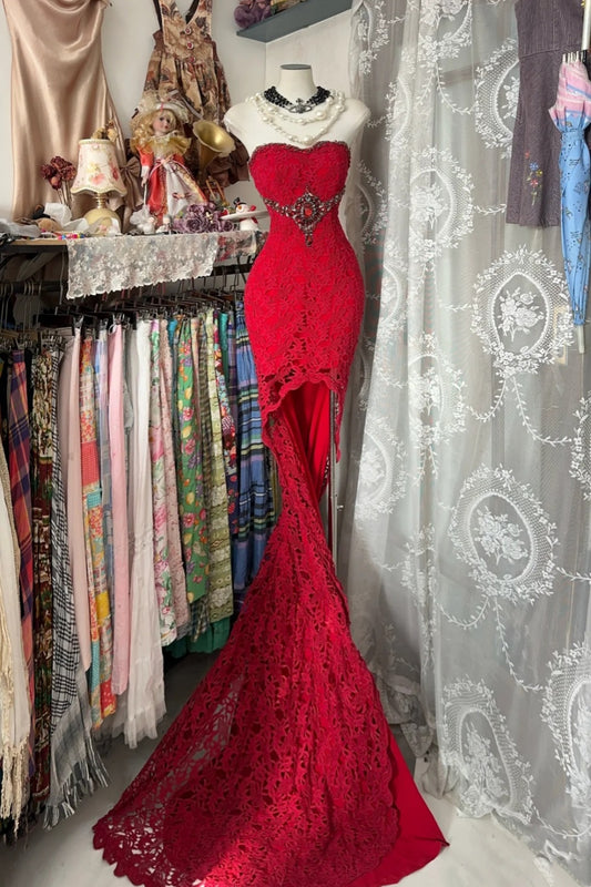 Exquisites rotes Meerjungfrauen-Abendkleid aus Spitze gh6684