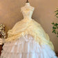 girlhomeshops-Yellow-White Gradient Tulle Strapless Lace Rhinestone-Embellished Floor-Length Court-Style Gown gh6368