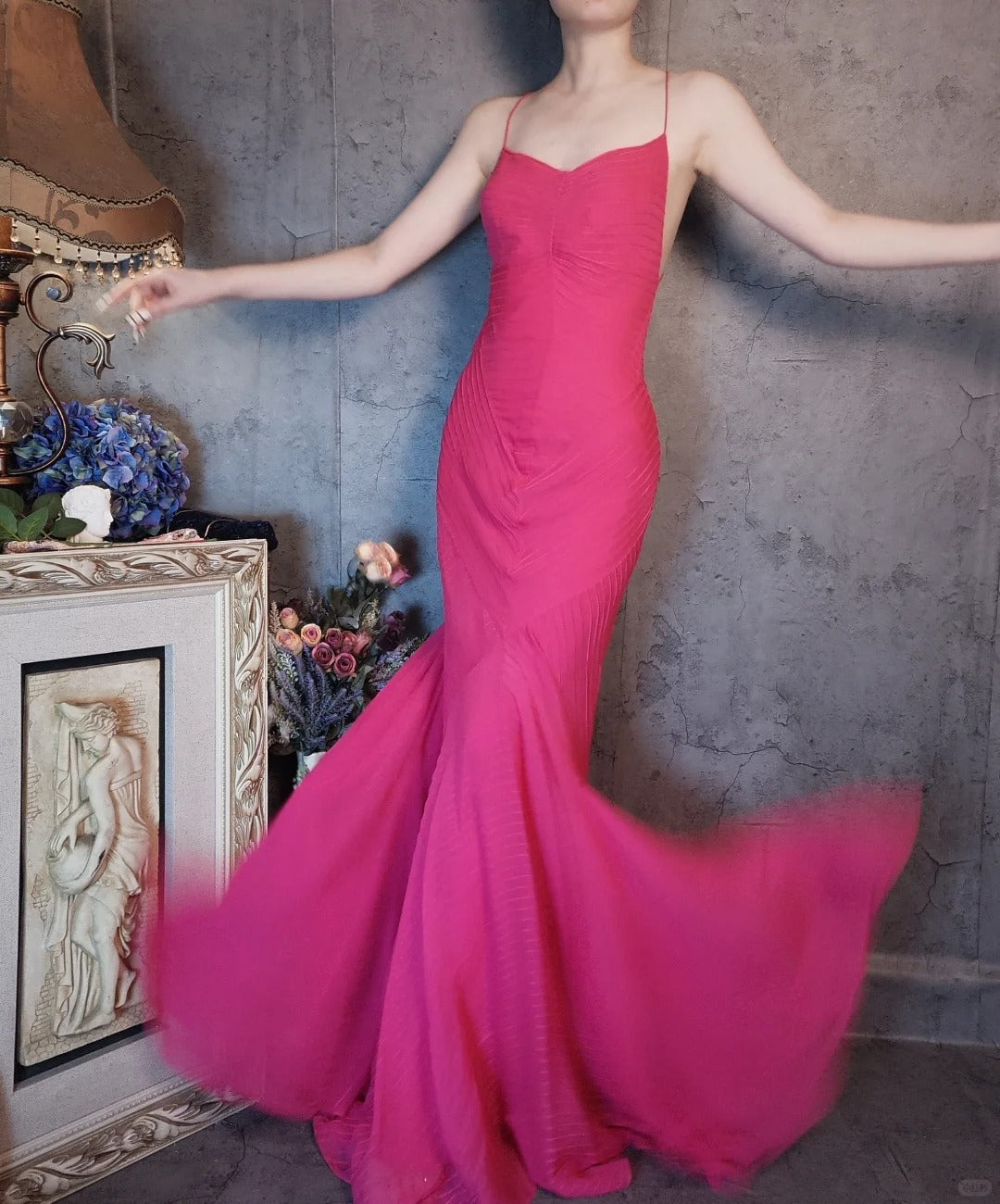 Beautiful rose pink vintage rose pink pleated craftsmanship retro elegant long chiffon prom dress evening dress party dress gh4807