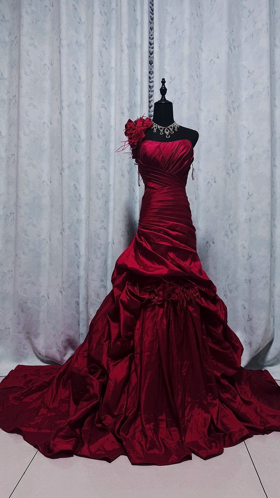 Burgundy Retro Elegant Long Evening Gown gh7083